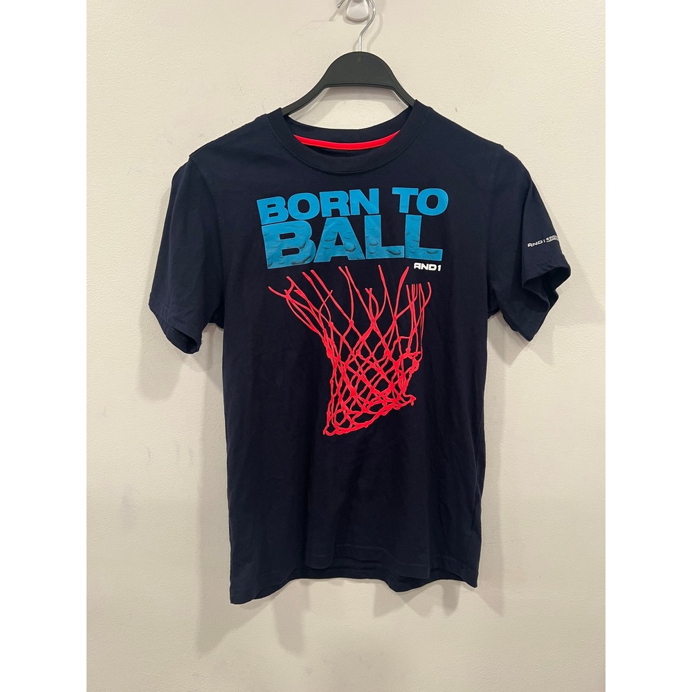 AND1 T-shirt Boys XXL 18/20 Navy Blue Born To Ball Basketball Graphic T Top